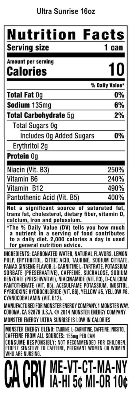 Monster Energy Ultra Sunrise 16 oz 15 pack