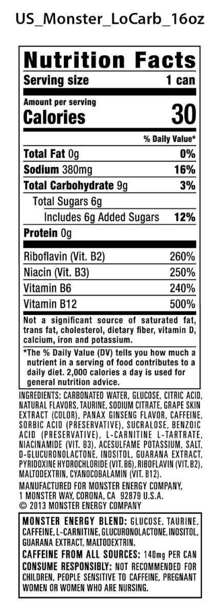 Monster Energy Lo-Carb 16 oz 15 pack