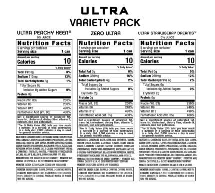 Monster Energy Ultra Variety Pack Peachy Keen Zero Ultra Strawberry Dreams