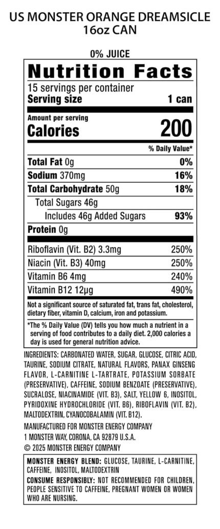Monster Energy Orange Dreamsicle 16 oz 15 pack