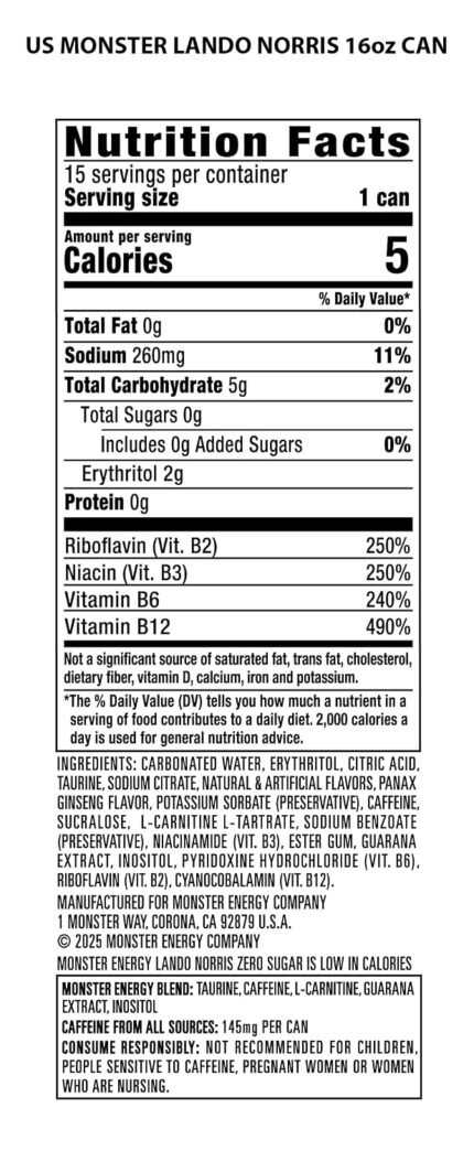 Monster Energy Lando Norris Zero Sugar 16 oz 15 pack