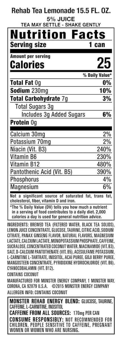 Monster Rehab Tea + Lemonade 15.5 oz 15 pack